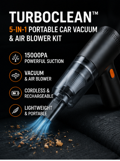 TurboClean™ 5-in-1 Portable Car Vacuum & Air Blower Kit