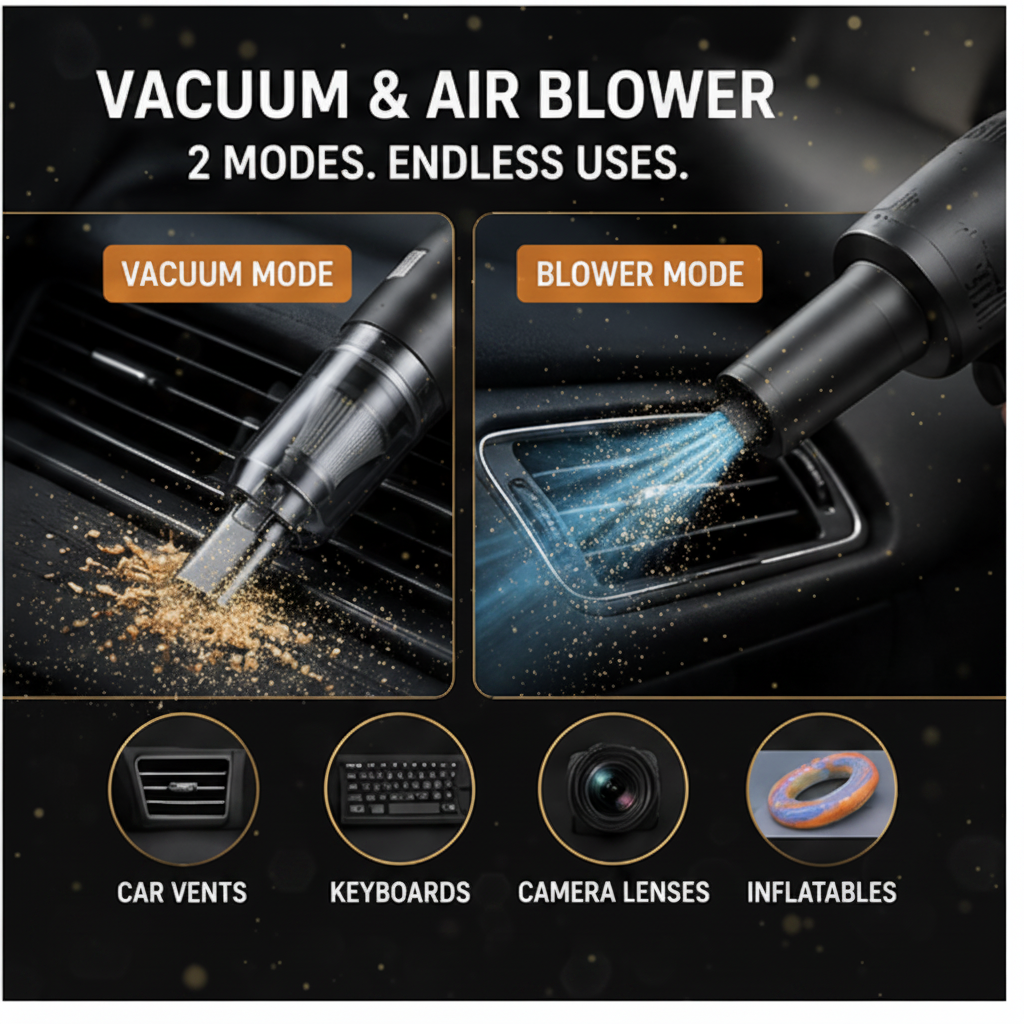TurboClean™ 5-in-1 Portable Car Vacuum & Air Blower Kit